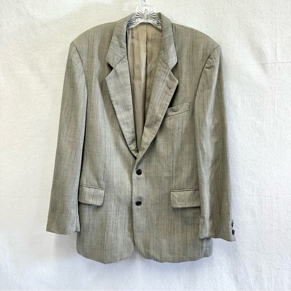 Hugo Boss Vintage Glen Plaid Windowpane Wool Blazer Mens size‎ 40R Shoulder Pads